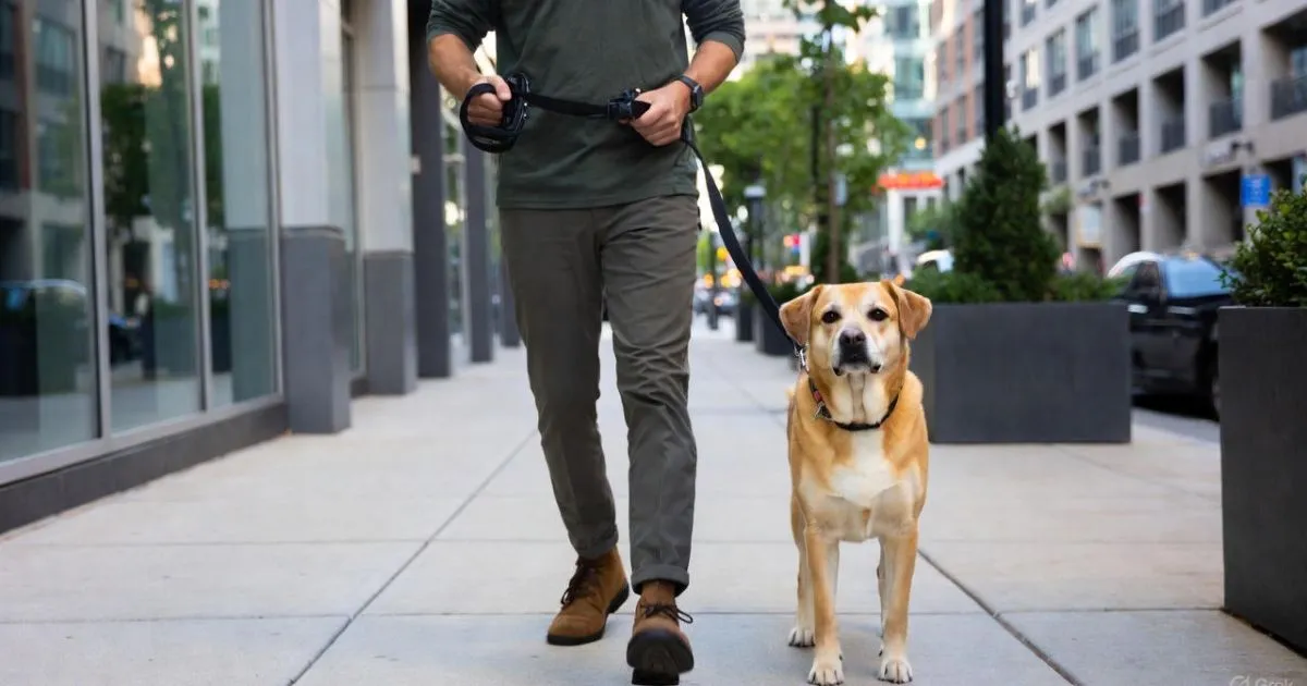 Leak-proof dog poop bags used during a stress-free daily dog walk